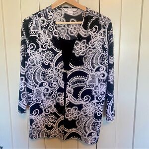 TanJay- Black and White Sequin Open Front Top.